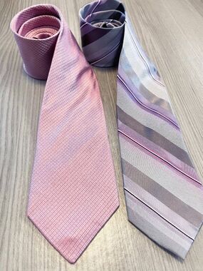 Calvin Klein Lot of 2 100% Silk Extra Long Ties Pink Purple Gray Striped